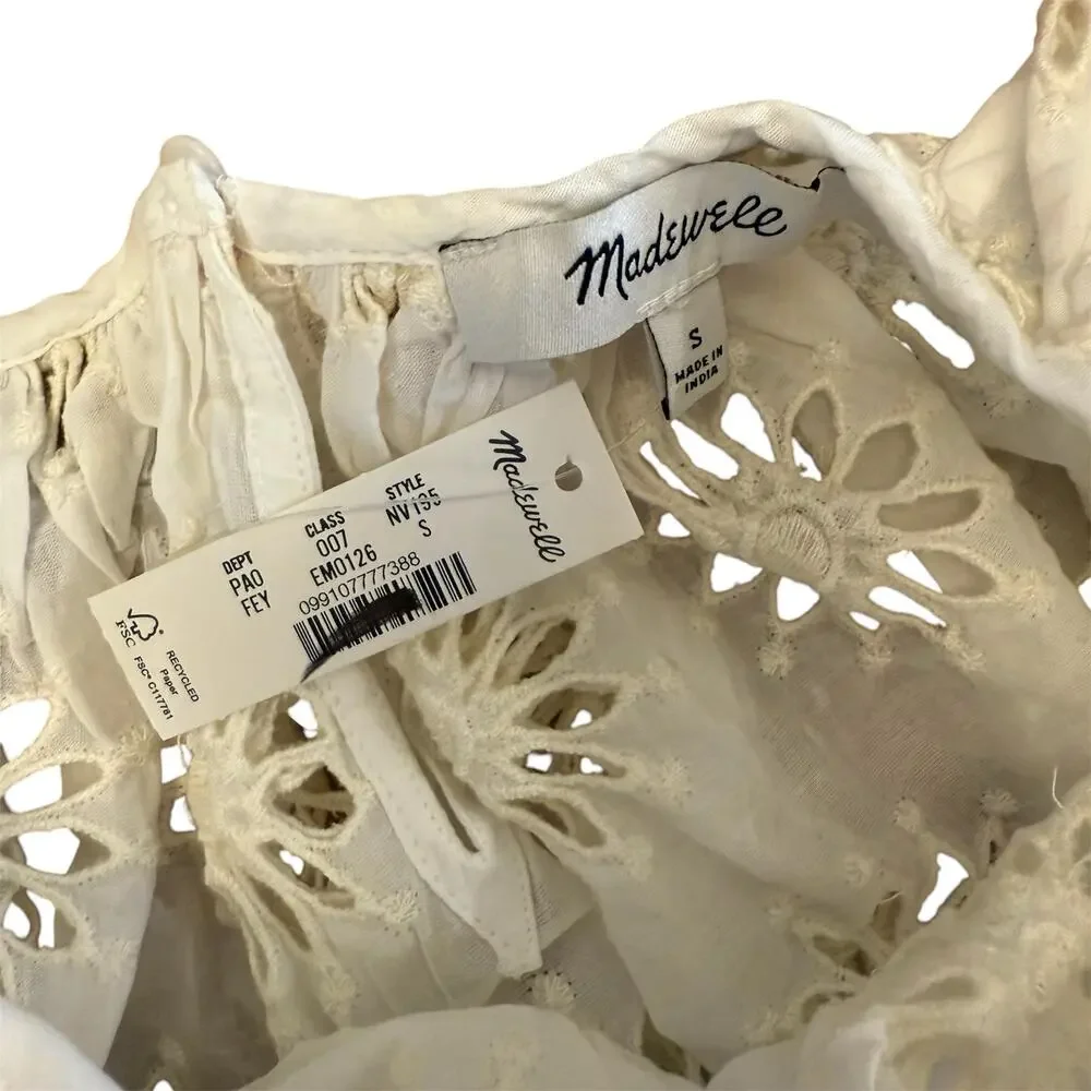 NWT Madewell Embroidered Shirred Puff-Sleeve Top in Floral Eyelet Size S